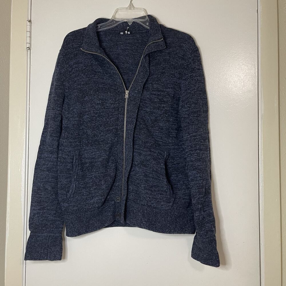 THEORY men blue marled knit full zip sweater size large